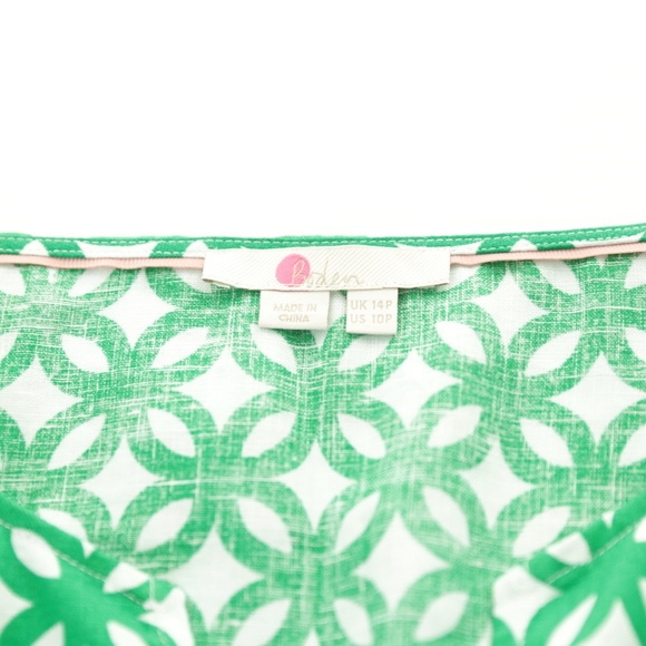 NWOT Boden Kelsey Linen Tunic Green Geometric 3/4 Sleeve Dress Womens 10P/14P MP - Picture 7 of 9